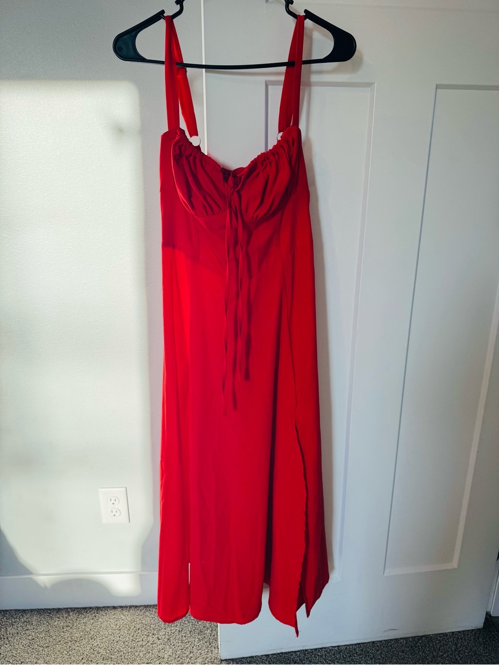 Red Sleeveless Midi Dress with Tie Front - Picture 3 of 4